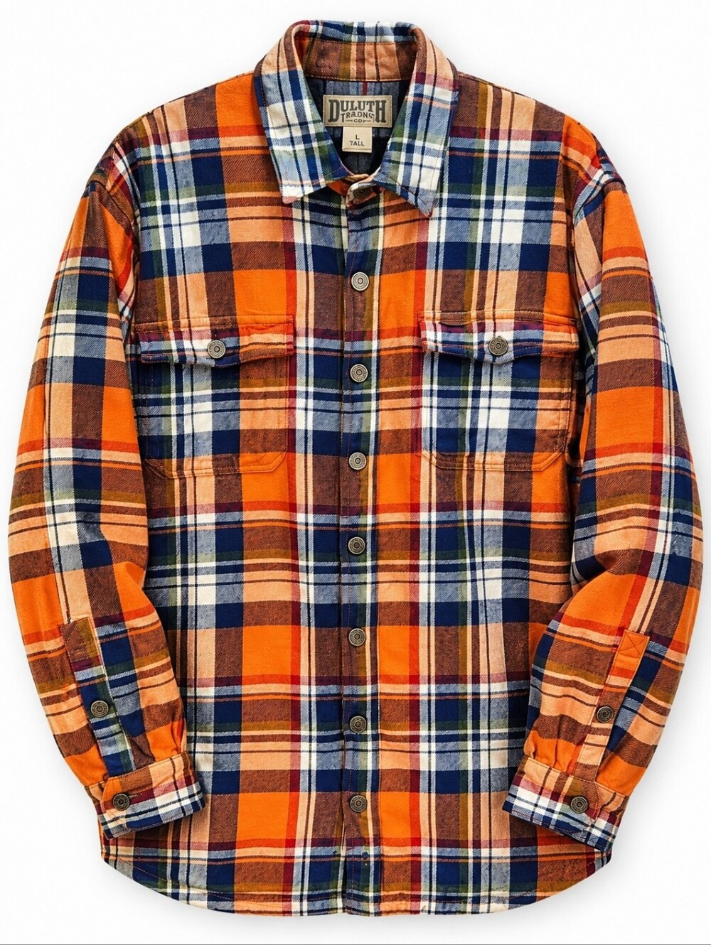 Duluth Trading Co Menโs L Tall Plaid Fleece Lined Flannel Shirt Jacket